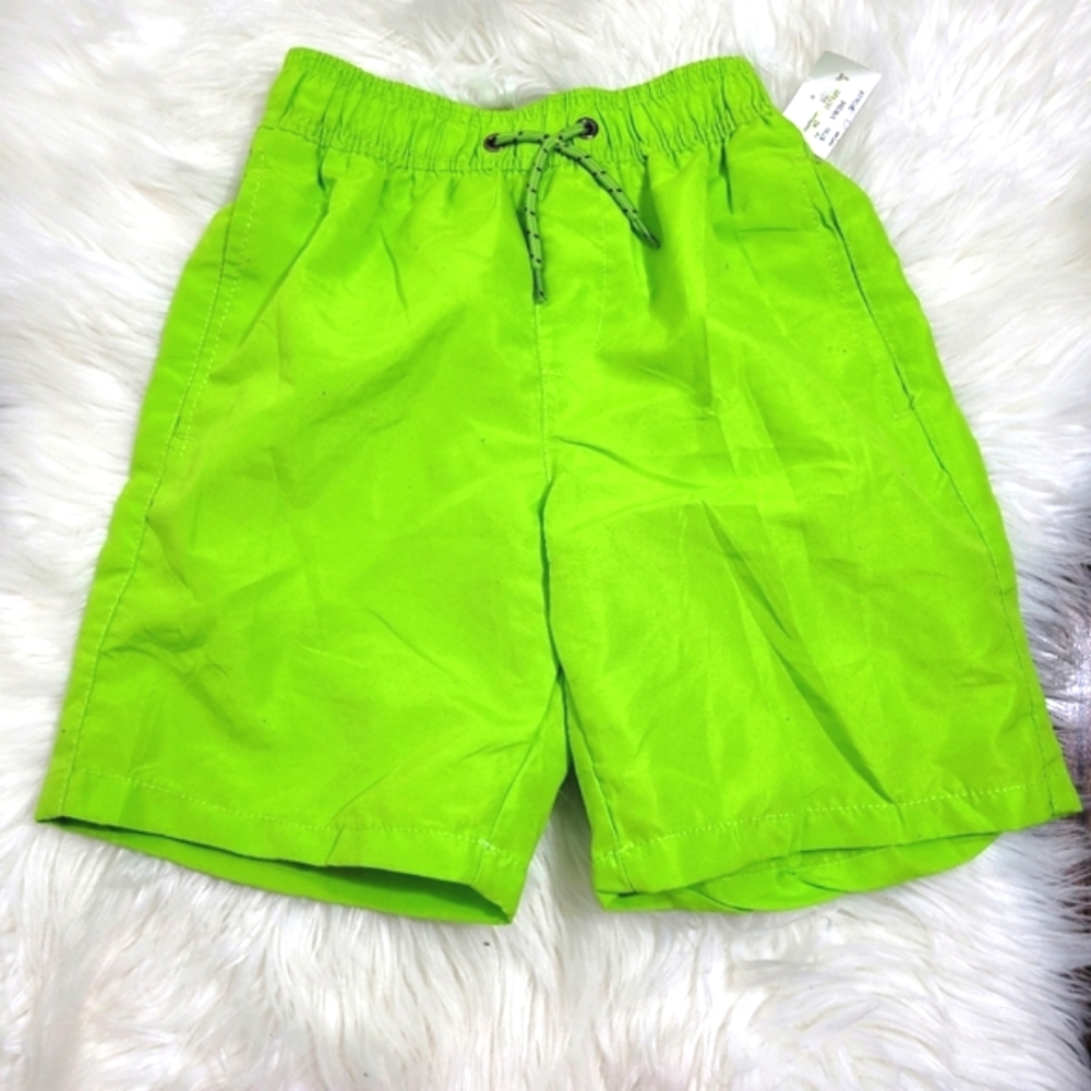 Point Zero NEW Boys Lime Green Swim Trunks Pockets Bathing Suit Kids Small NWT